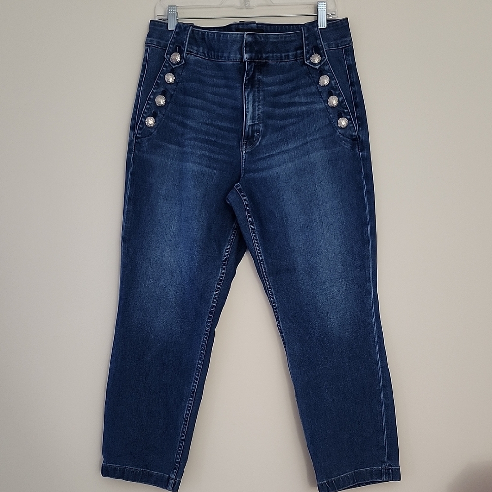 White House Black Market Dark Blue High Rise Jeans w/Silver Sailor Buttons